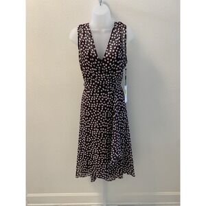 CALVIN KLEIN Polka Dot Faux Wrap High-low Midi Dress Size 14